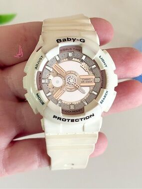 Casio Baby-G Rose-Gold Sport Watch Multi-Layer White Resin 3D Day/Date Gear Dial
